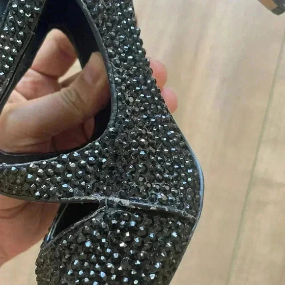 ASOS Beaded Crystal Black Strappy Heels Sz 8 - Picture 6 of 6